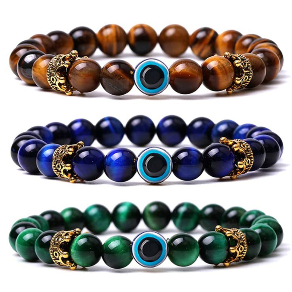 Beaded Bracelet Evil Eye Crown Charms